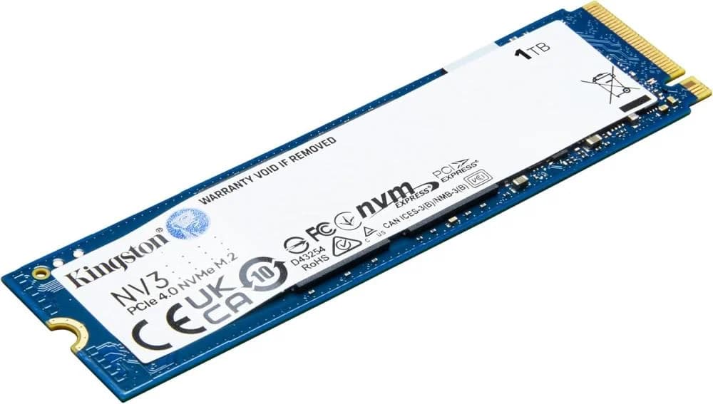 وسيط تخزين داخلي ذو حالة ثابتة NV3 بمنفذ PCIe 4.0 وذاكرة مستديمة من كينغستون، 1 تيرابايت، M.2 22 عرض × 80 ملم طول، موديل SNV3S/1000G
