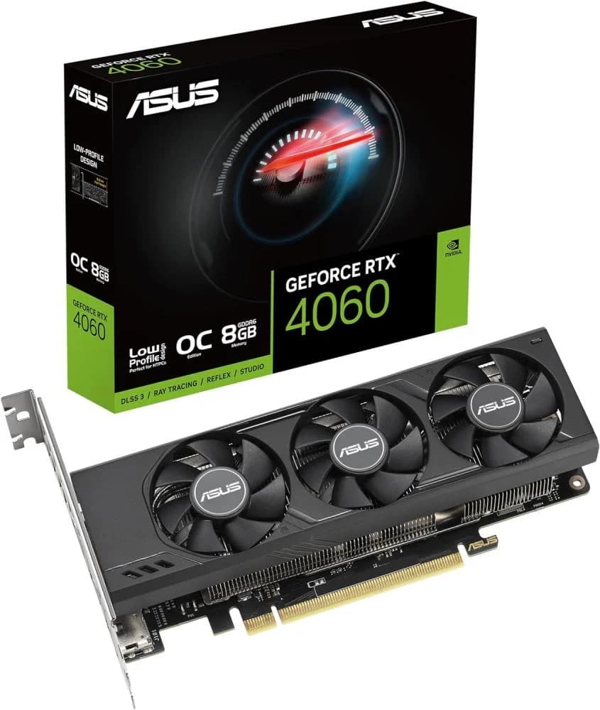 اسس بطاقة رسومات للالعاب جيفورس RTX 4060 LP BRK اصدار كسر سرعة المعالج 8GB GDDR6 (انفيديا RTX4060 DLSS 3، منفذ PCIe 4.0، 2X منفذ عرض 1.4a، 2X HMDI 2.1a، RTX4060-O8G-LP-BRK)